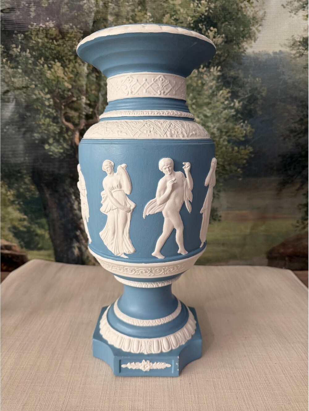 Blue and white classical relief vase